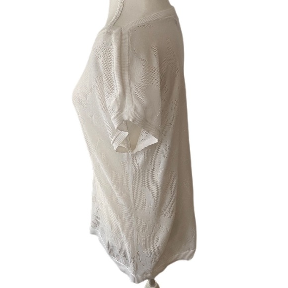 Liz Claiborne Knit Top White Very Sheer Cap Sleeve Size Large - Picture 2 of 11